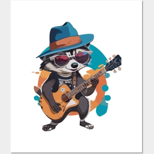 Raccoon play guitar Posters and Art